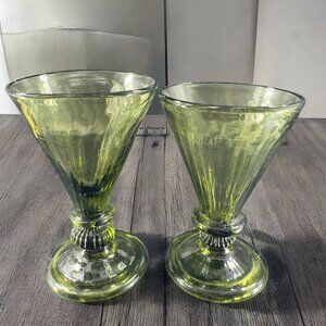 Hand Blown Green Glass Drinking Cups Glasses Optic Swirl Hand Made Glassware Set